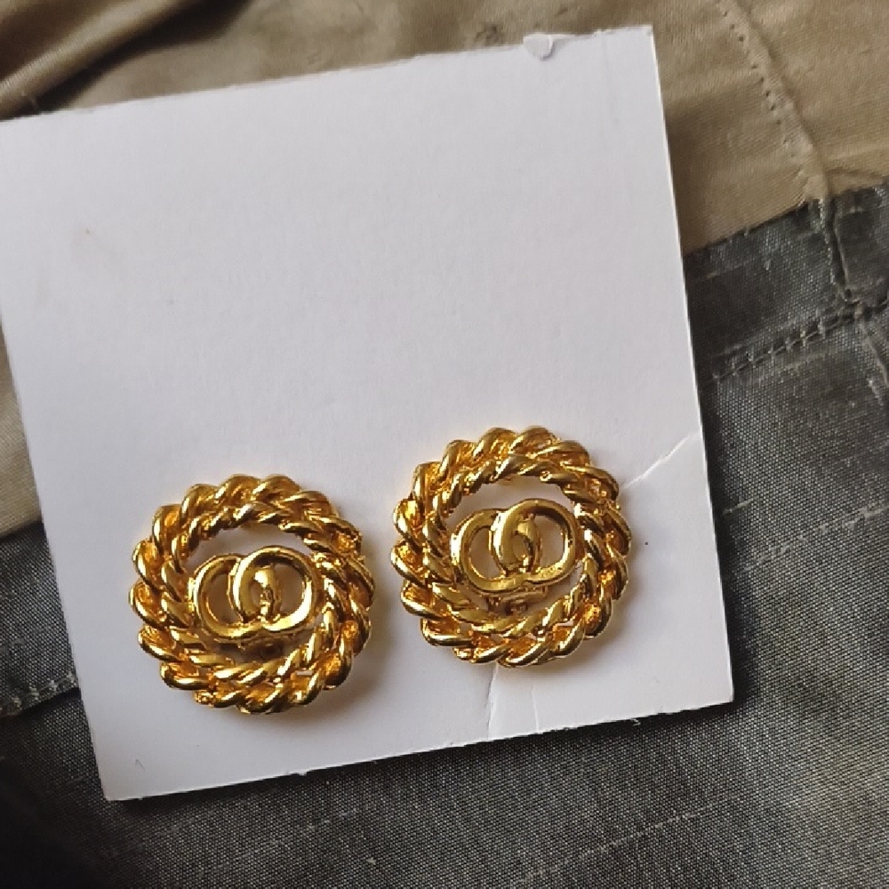 Twisted Rope Circle Gold Stud Earrings - Women Jewelry